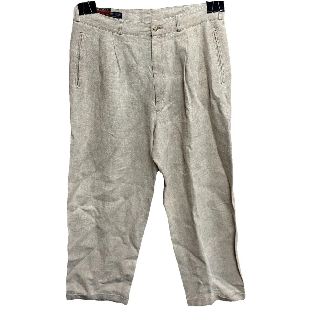 Caravan Linen Blend Pants By Freedberg | US Men's 34x29 |‎ Khaki | EUC